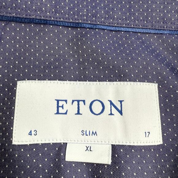 ETON Men's Slim Fit Dress Shirt Blue White Dot Size XL Long Sleeve Designer - Picture 6 of 10